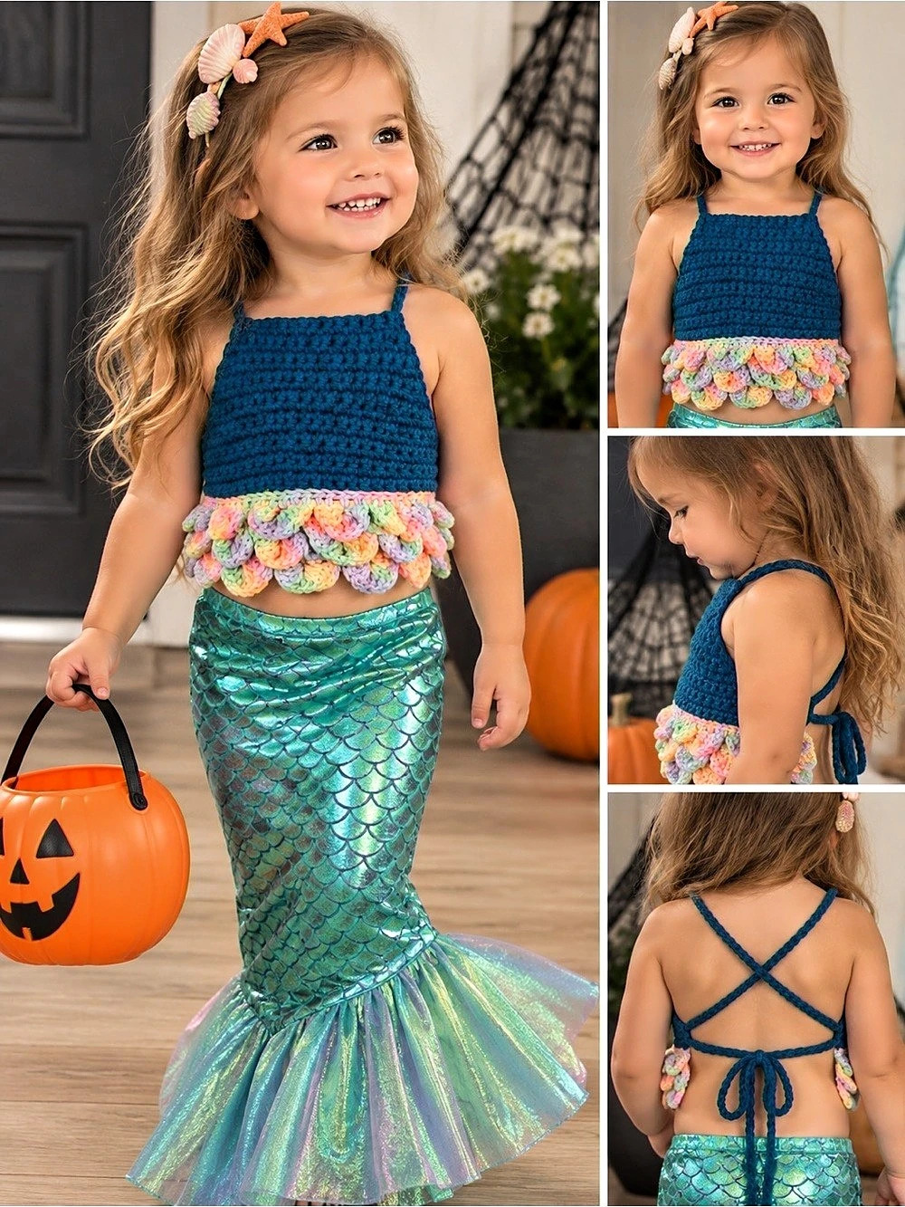 Handmade Crochet Mermaid Costume Top Girls 3-5 Halloween